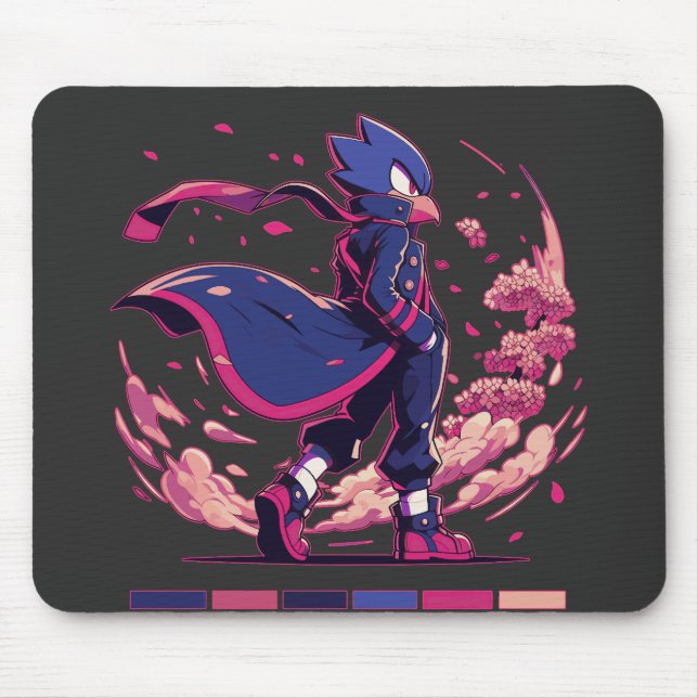 Edgy Sakura Warrior Fågel Anime Illustration Musmatta (Framsidan)