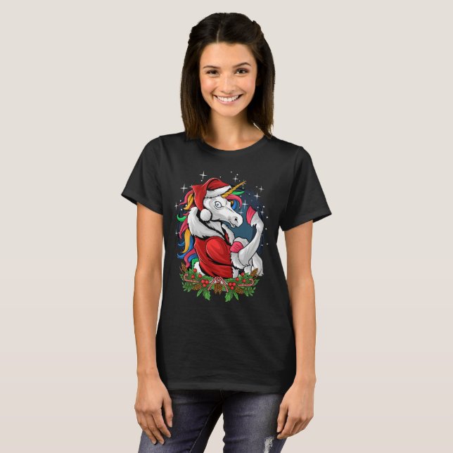 Edgy Santa Unicorn T Shirt (Hel framsida)