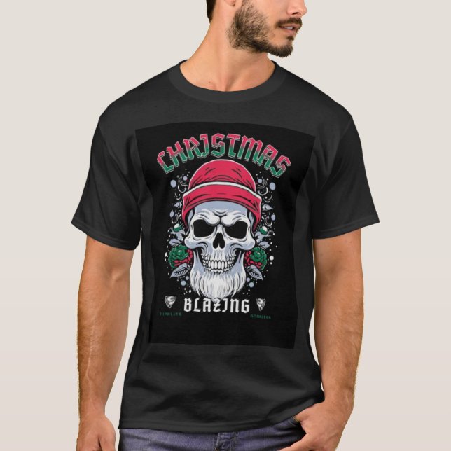 Edgy Skull-julafton - Blazing Stil T Shirt (Framsida)