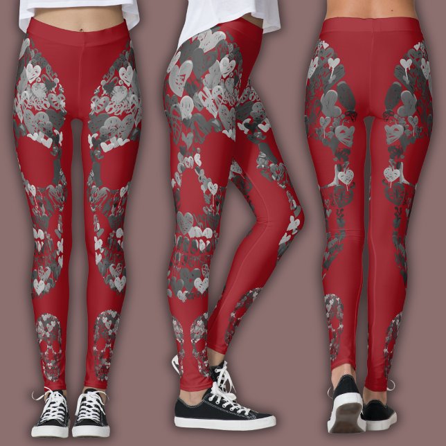 Edgy Skull Pattern | Grey Skulls on Red Leggings (Skapare uppladdad)