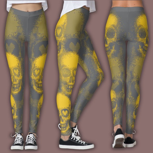 Edgy Skull Pattern | Yellow and Grey Leggings (Skapare uppladdad)