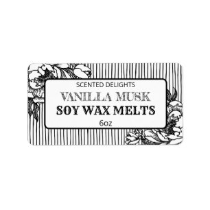Edgy svartvit Blommigt Led Soy Vax Melt Labels Adressetikett