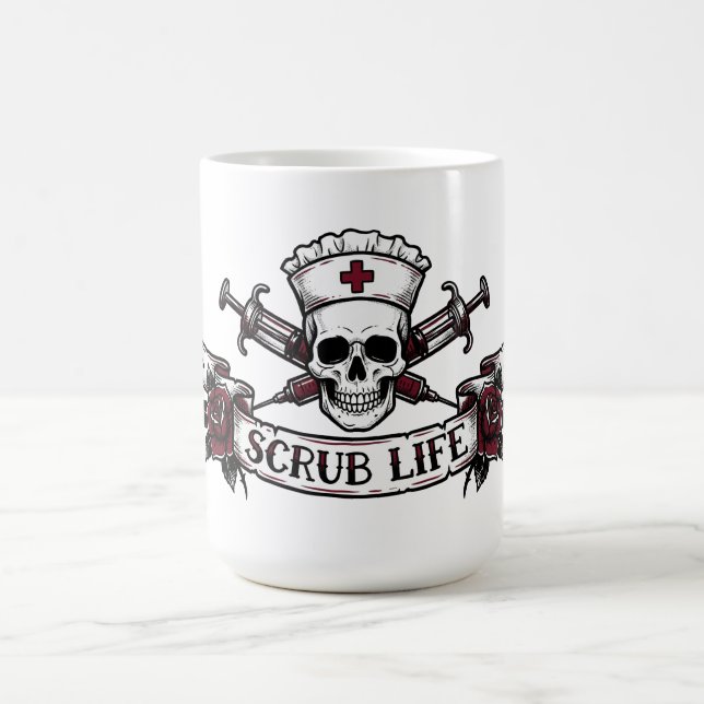 Edgy Tattoo Skull Nurse Scrub Life  Kaffemugg (Center)