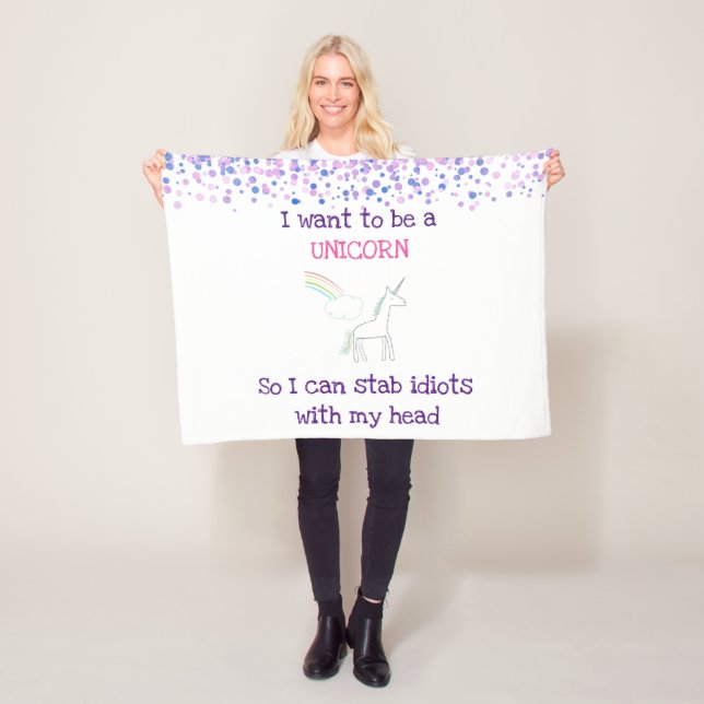 Edgy Unicorn med Rainbow och Confetti Funny Fleecefilt (På plats)