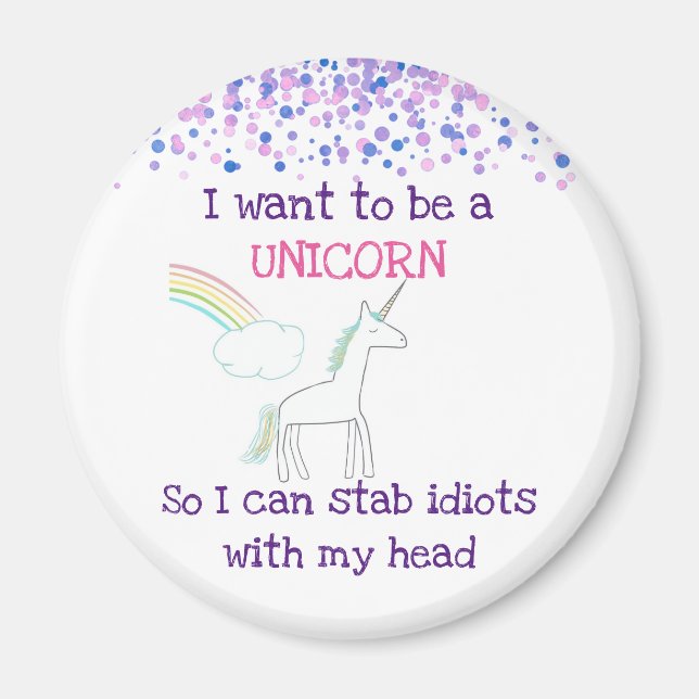 Edgy Unicorn med Rainbow och Confetti Funny Magnet (Framsidan)