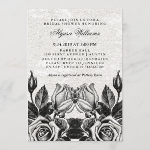 Edgy Victorian Rosor Black and White-Möhippan Inbjudningar