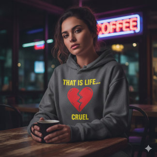Edgy Y2K Broken Heart Hoodie - That Is Life Cruel  T Shirt