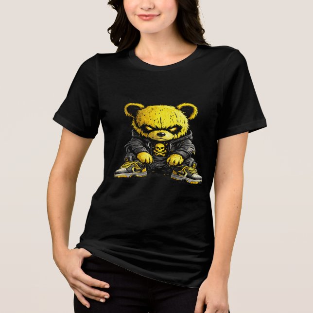 Edgy Yellow Bear Street Style Graphic T-Shirt (Framsida)