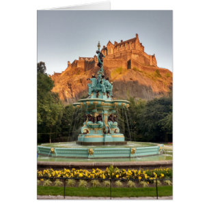 Edinburgh Castle Fontän Princes Street Gardens Hälsningskort