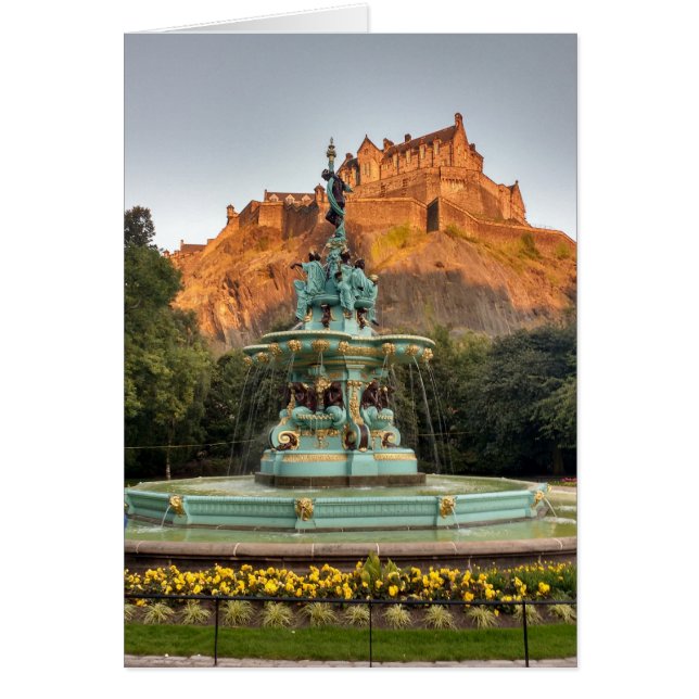 Edinburgh Castle Fontän Princes Street Gardens Hälsningskort (Framsidan)