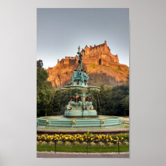 Edinburgh Castle Fontän Princes Street Gardens Poster