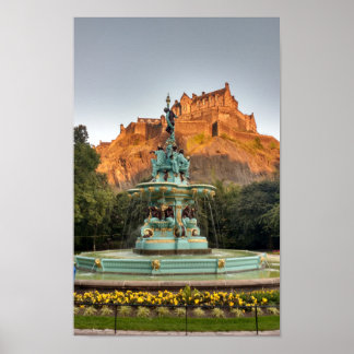 Edinburgh Castle Fontän Princes Street Gardens Poster