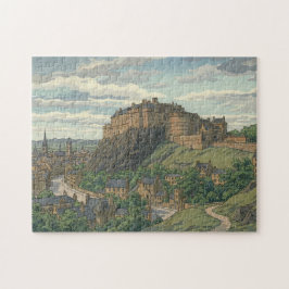 Edinburgh Castle Japanese Woodblock Print Pussel