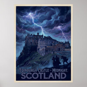 Edinburgh Castle Midnatt Storm Gotisk Resa Poster