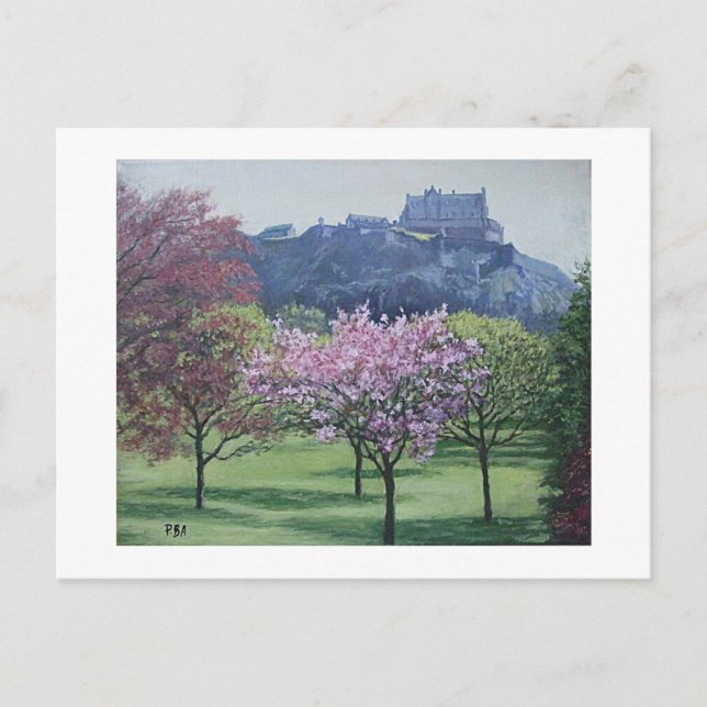 Edinburgh Castle Scotland-målning av Pola.B.Alex Vykort (Framsida)