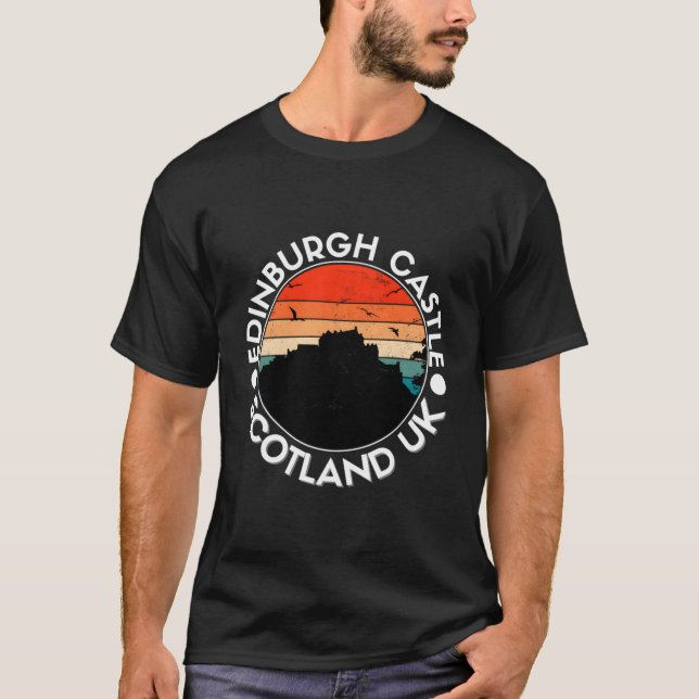Edinburgh Castle Scotland Retro Sunset Souvenir Pu T Shirt (Framsida)