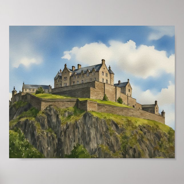 Edinburgh Castle Scotland Watercolor Art Skriv ut Poster (Framsidan)
