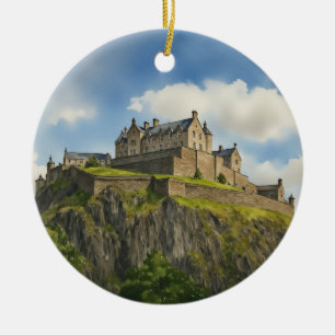 Edinburgh Castle Scotland Watercolor Julgransprydnad Keramik