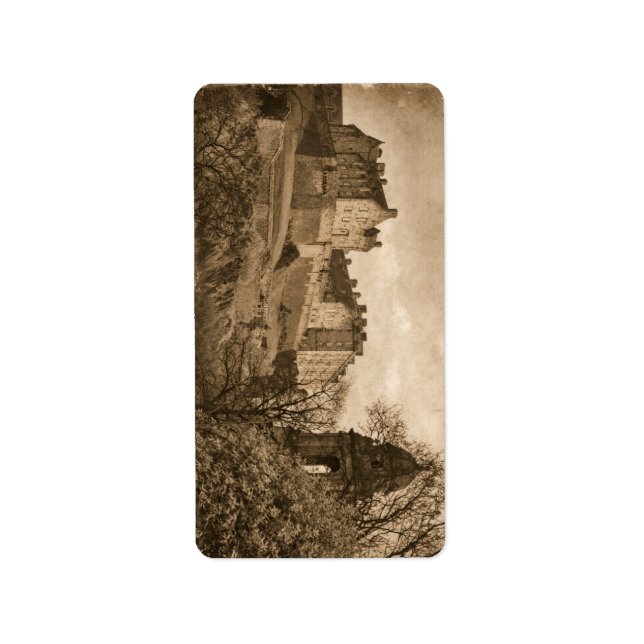 Edinburgh Castle Sepia Fotograf Adressetikett (Framsidan)