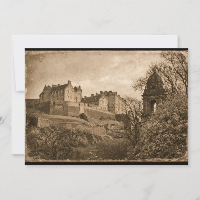 Edinburgh Castle Sepia Fotograf Inbjudningar (Framsida)