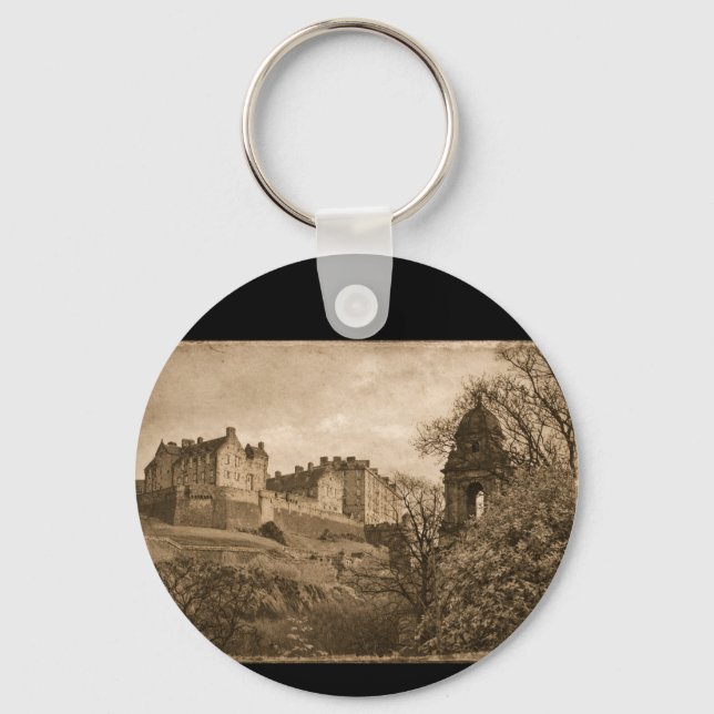 Edinburgh Castle Sepia Fotograf Nyckelring (Framsida)