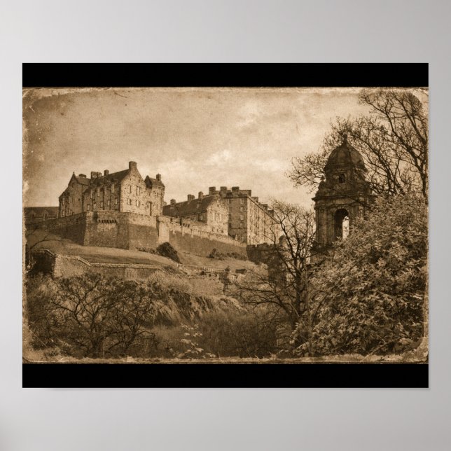 Edinburgh Castle Sepia Fotograf Poster (Framsidan)