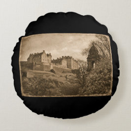 Edinburgh Castle Sepia Fotograf Rund Kudde