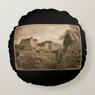 Edinburgh Castle Sepia Fotograf Rund Kudde