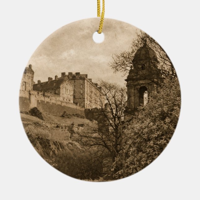 Edinburgh Castle Sepia Fotografi Julgransprydnad Keramik (Framsidan)