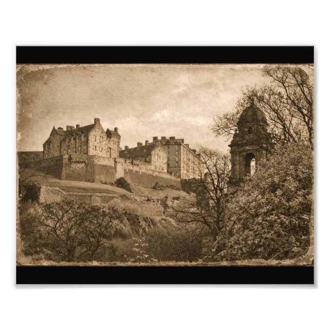 Edinburgh Castle Sepia Photograph Fototryck (Framsidan)