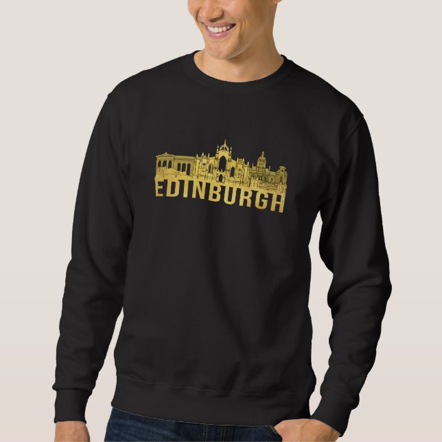 Edinburgh City Cityscape Skyline Funny Gift Idea Lång Ärmad Tröja (Framsida)
