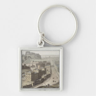 Edinburgh från den Calton backen, från 'en resa Fyrkantig Silverfärgad Nyckelring