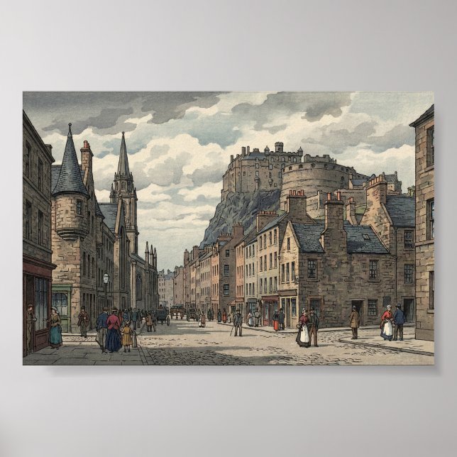 Edinburgh Gamla Stan Japanskt Träblocktryck Poster (Framsidan)