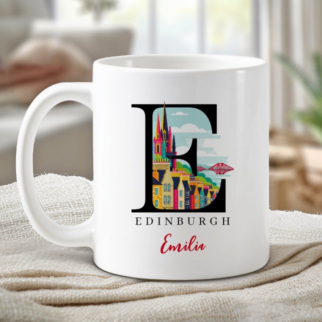 Edinburgh Monogram Bokstav E Personligt Gåva Kaffemugg (Edinburgh Monogram Letter E Personalized Gift Coffee Mug)