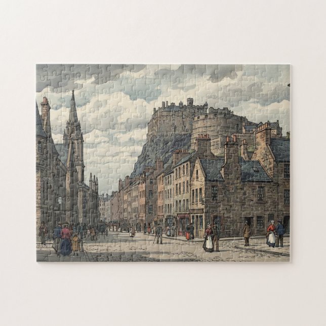 Edinburgh Old Town Japanese Woodblock Print Pussel (Horisontell)