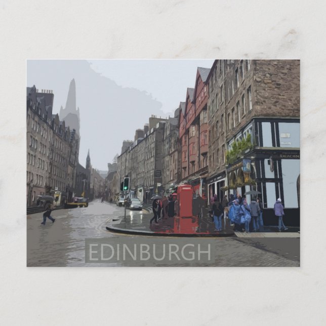 Edinburgh Rainy Day Watercolor Vykort (Framsida)