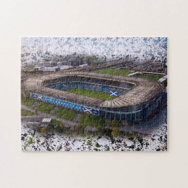 Edinburgh Rugby Stadium med Skottlands flagga Pussel (Horisontell)