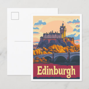 Edinburgh Scotland Art Vintage resor Illustration Vykort