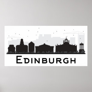 Edinburgh Scotland   Black and White Skyline Poster