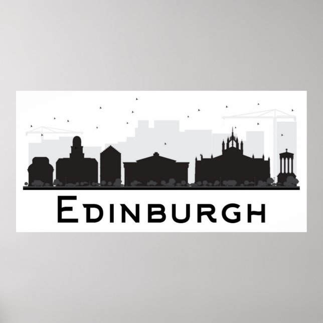 Edinburgh Scotland | Black and White Skyline Poster (Framsidan)