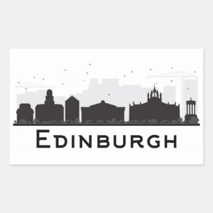 Edinburgh Scotland Black and White Skyline Rektangulärt Klistermärke