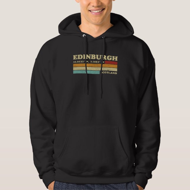 Edinburgh Scotland City Retro Longitude Latitude Hoodie (Framsida)
