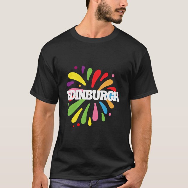 Edinburgh Scotland Colorful Festival T Shirt (Framsida)