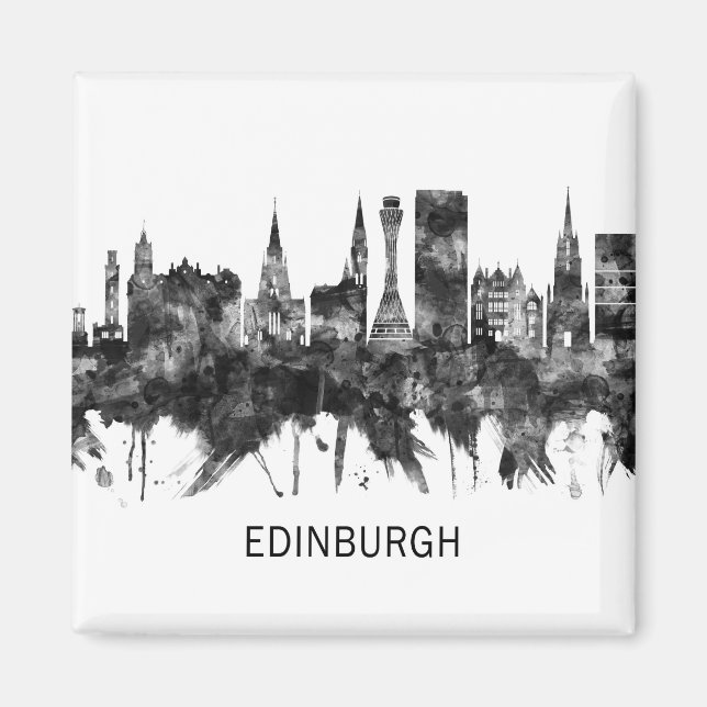 Edinburgh Scotland Skyline BW Magnet (Framsidan)