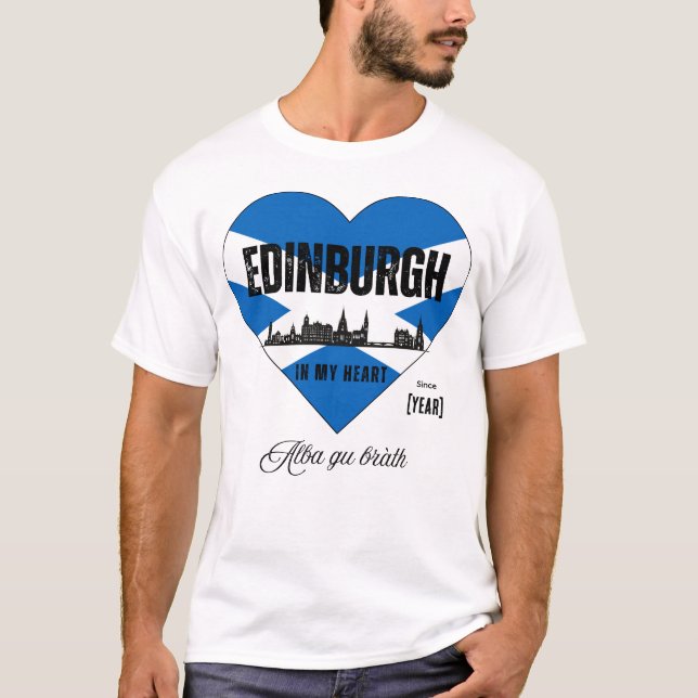 Edinburgh Scotland Skyline Heart - sedan [år] T Shirt (Framsida)