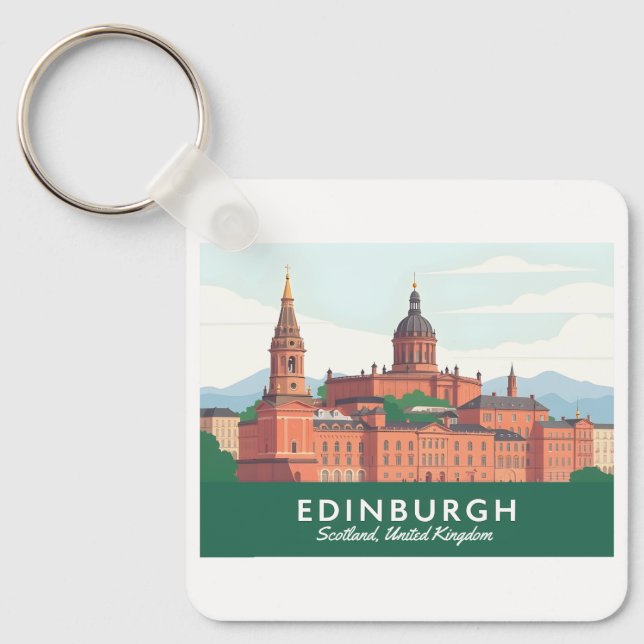 Edinburgh Scotland United Kingdom Pastel Travel Nyckelring (Framsida)