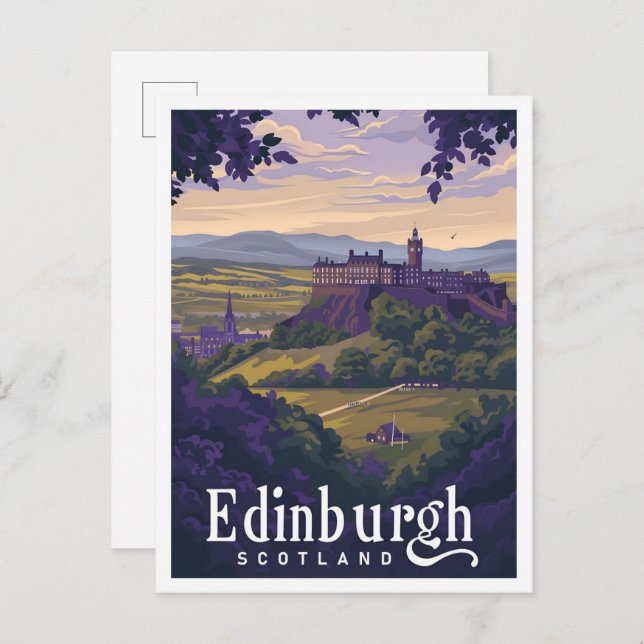 Edinburgh Scotland Vintage Art Travel Illustration Vykort (Fram/baksida)