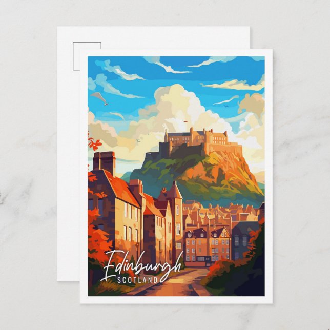 Edinburgh Scotland vintage resor illustration Vykort (Fram/baksida)