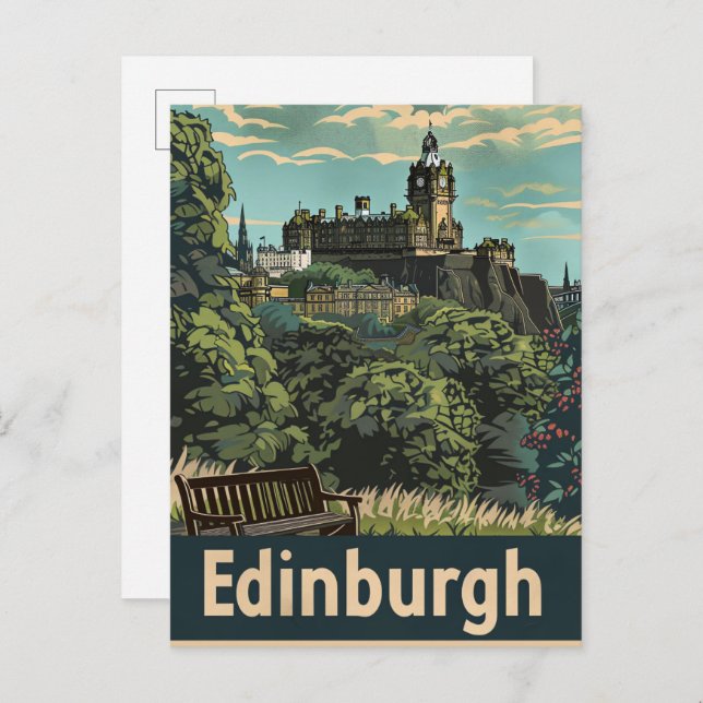 Edinburgh Scotland Vintage resor Illustration Vykort (Fram/baksida)