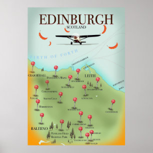 Edinburgh Scotland vintage stil karta poster tryck